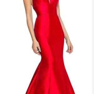 Sherri Hill Red Prom Gown Plunge Neckline Sleeveless